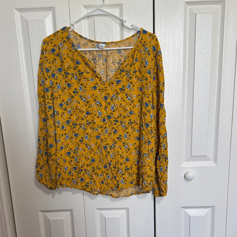 Old Navy Yellow and Blue Floral Blouse